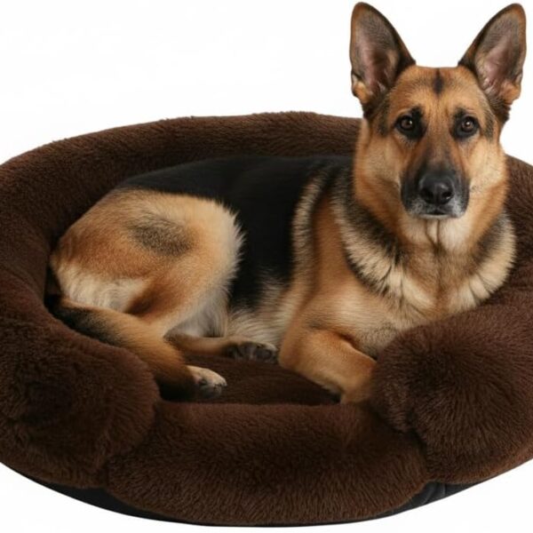 Fluffy Dog Bed Calming Donut Beds for Large Dogs Warming Round Small Medium Pet Nest Cozy Cat Mattress Indoor Washable Puppy Kennel Kittens Sleep Mat (L, 35.435.4 inch, Brown)