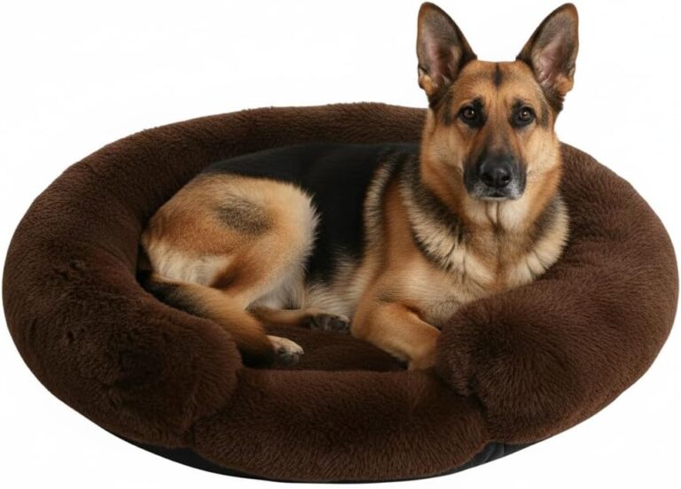 Fluffy Dog Bed Calming Donut Beds for Large Dogs Warming Round Small Medium Pet Nest Cozy Cat Mattress Indoor Washable Puppy Kennel Kittens Sleep Mat (L, 35.435.4 inch, Brown)