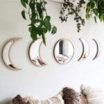 Scandinavian Decor 5-Piece Acrylic Wall Decor - Wooden Moon Phase Mirror, Bohemian Design for Living Room, Bedroom - Beige