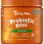 Zesty Paws Probiotics for Dogs, Digestive Enzymes Gut Flora, Digestive Health, Diarrhea & Bowel Support, DE111, Dog Probiotics Soft Chew for Pet Immune System, Chicken, 90 Ct