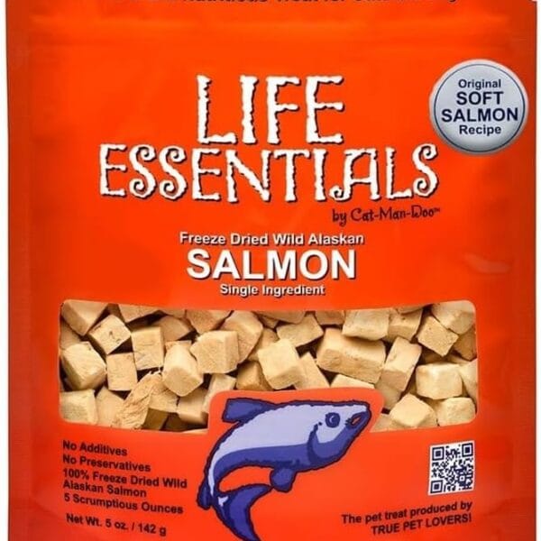 LIFE ESSENTIALS BY CAT-MAN-DOO All Natural Freeze Dried Wild Alaskan Salmon Treats for Cats & Dogs - Single Ingredient No Grain Snack with No Additives or Preservatives, 5 Ounce Bag