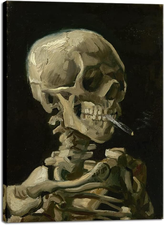 Wieco Art Skull of a Skeleton with Burning Cigarette, 1886 by Vincent Van Gogh Canvas Wall Art for Home Decor and Wall Decor Post-impressionism Canvas Prints Pictures Artwork