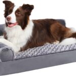 MIHIKK Orthopedic Dog Couch Bed Deluxe Plush L-Shaped with Waterproof Lining Bolster Dog Sleeping Sofa with Removable Washable Cover & Nonskid Bottom Pet Bed for Small Medium Large Jumbo Dogs, Gray
