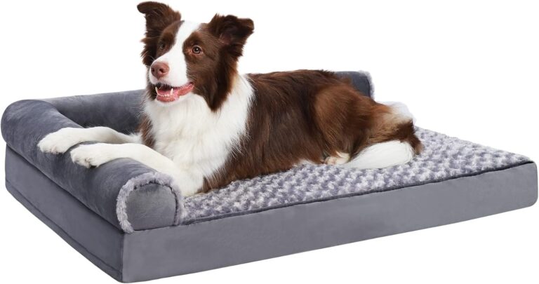 MIHIKK Orthopedic Dog Couch Bed Deluxe Plush L-Shaped with Waterproof Lining Bolster Dog Sleeping Sofa with Removable Washable Cover & Nonskid Bottom Pet Bed for Small Medium Large Jumbo Dogs, Gray