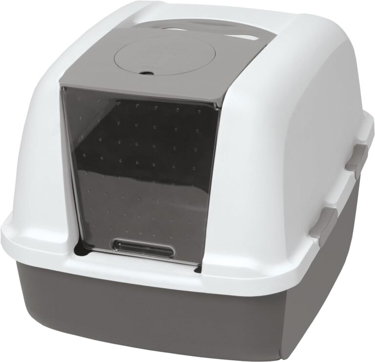 Catit Airsift Jumbo Hooded Litter Pan, Warm Gray/White - Privacy and Easy Access for Cleaning - Ideal for Larger or Multiple Cat Households