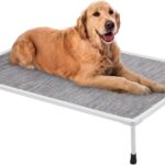 Veehoo Chewproof Elevated Dog Bed - Cooling Raised Pet Cot, Breathable Mesh, Washable & Non-Slip for large Dogs, Indoor/Outdoor, Black Silver Mat and Silver Metal Frame, 42x30inches (Model CWC2203B03)