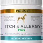 PetScy Itch & Allergy Plus Chews for Dogs Itchy Skin, Ears & Paws | Probiotics, Moringa & Turmeric | Dog Allergy Relief for Skin Redness, Hair Loss Gut & Digestive Health - Bacon Flavor - 60 Chews