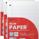 Notebook Paper, Loose Leaf Paper, Wide Ruled Paper, 10.5 x 8, Filler Paper, 100 Sheets Per Pack, 60 gsm (3 Pack)