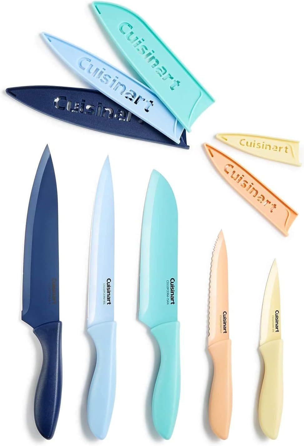 Cuisinart C55-10PCERM Ceramic Coated Knife Set with Blade Guard Sheaths (10- Piece Set) in Dark Pastels Cuisinart C55-10PCERM Ceramic Coated Knife Set with Blade Guard Sheaths (10- Piece Set) in Dark Pastels