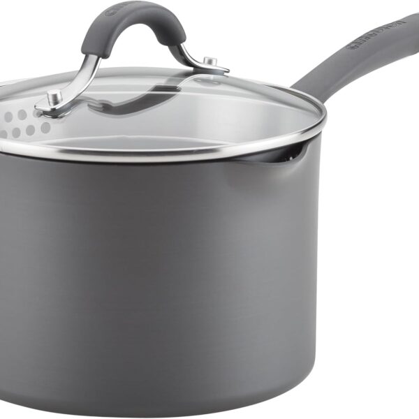 Circulon Radiance Hard-Anodized Nonstick Straining Saucepan, 3-Quart, Gray