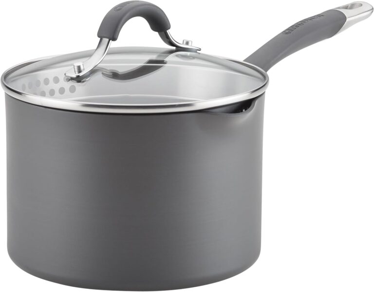 Circulon Radiance Hard-Anodized Nonstick Straining Saucepan, 3-Quart, Gray