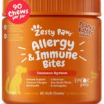 Zesty Paws Dog Allergy Relief Chews, Dog Probiotics for Itchy Skin and Ears, Peanut Butter, 90ct
