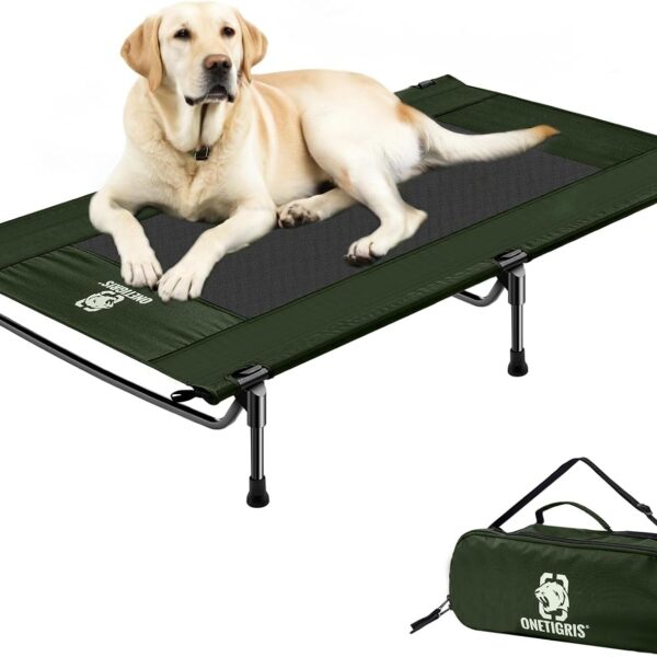 ONETIGRIS Elevated Dog Bed, Outdoor Dog Cod Large Raised Dogs Bed with Chew Proof Mesh, No-Slip Portable Dogs Cot Bed for Indoor & Outdoor Portable (Green, Large)