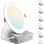 Amico 6 Pack 6 Inch 5CCT Ultra-Thin LED Recessed Ceiling Light with Metal Junction Box, 2700K-5000K Selectable, 12W Eqv 110W, Dimmable Canless Wafer Downlight with Plastic Trim, 1050 Lumens -ETL&FCC