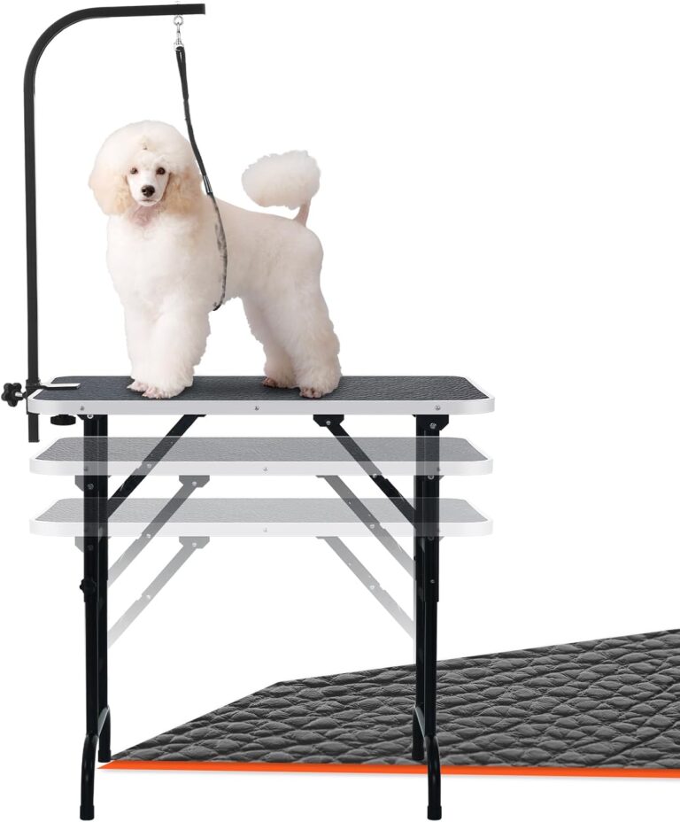 LEIBOU 36-inch Height Adjustable(23''~33.8'') and Foldable Pet Dog Grooming Table with Grooming Arm & Noose for Dog Cat Pet Grooming Maximum Capacity Up to 260lbs
