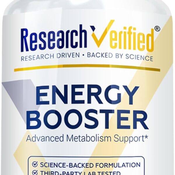 Research Verified Energy Booster - Natural Energy Support - 60 Capsules - Caffeine Free - B Vitamins and Adaptogens - 1 Month Supply