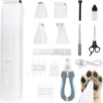 Dog Grooming Kit Quiet, 14 in 1 Dog Hair Trimmers with Paw Nail Grinder & Pet Clippers, Low Noise,Waterproof, Rechargeable, 3 Blades for Paws, Eyes, Ears, Face  Safe for Dogs & Cats
