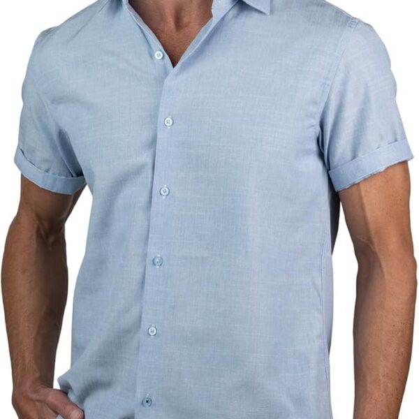 Nautica Slim Fit Short Sleeve Cotton Linen Touch Shirts for Men Wrinkle Resistant Lightweight Summer Shirt