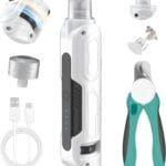 PAPIFEED High Torque Dog Nail Grinder Quiet - 6-Speed Adjustable Dog Nail Trimmers with 2 LED Lights & Dust-Proof Cover, Powerful Motor for Large/Medium/Small Dogs & Cats, Rechargeable - White Kit