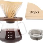 Mongdio Pour Over Coffee Maker, 20 oz High-Heat Borosilicate Glass Coffee Maker with 100pcs Paper Filters, 5 in 1 Drip Coffee Maker Set for Home Caf Restaurant and Camping - 600ml, Clear