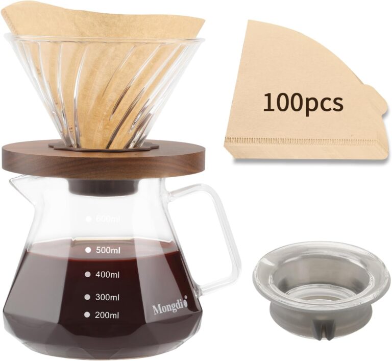 Mongdio Pour Over Coffee Maker, 20 oz High-Heat Borosilicate Glass Coffee Maker with 100pcs Paper Filters, 5 in 1 Drip Coffee Maker Set for Home Caf Restaurant and Camping - 600ml, Clear