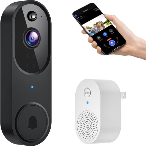 Smart Video Doorbell Camera Wireless, AI Human Detection and Instant Alerts, Night Vision, 2-Way Audio, Battery Powered, Cloud Storage Sold Seperately, 2.4G WiFi (Chime Included)