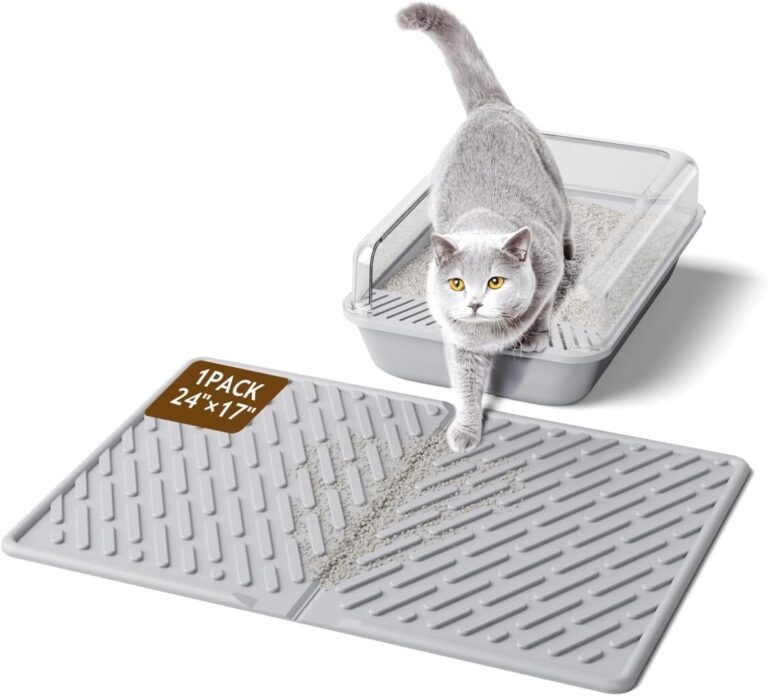 Cat Litter Mat with Grooves & Raised Edge, Urineproof/Waterproof, Foldable, Litter Scattering Control, Easy to Clean & Recycle (24 * 17in-Grey-1 Pack)