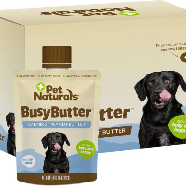 Pet Naturals BusyButter Easy Squeeze Calming Peanut Butter for Dogs, 6 Pouches - Great for Treats, Lick Mats, Training, Calming, and Occupier Toys
