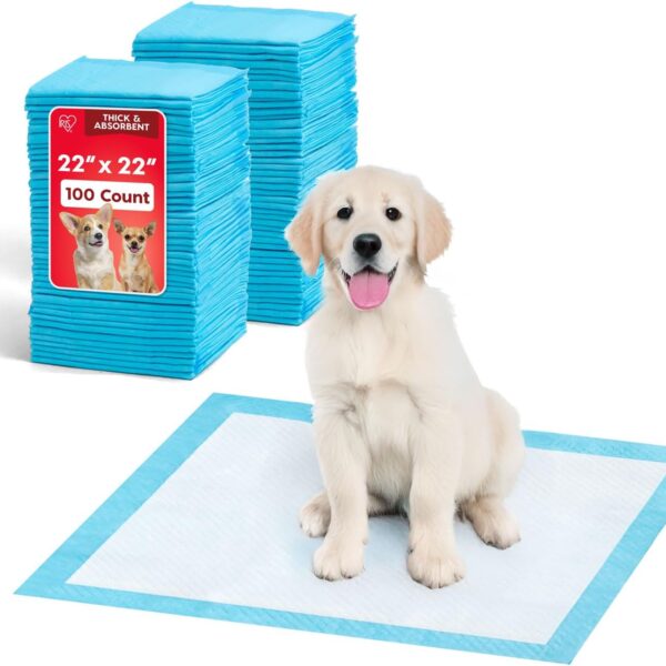 IRIS USA Puppy Pads 100 Count, Dog Training Pads 22"x 22", Super Absorbent 6-Layer Leak Proof Pee Pads for Dogs, Quick Dry, Disposable Potty Training Pads