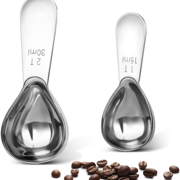 Coffee Scoop Set, Tablespoon Scoop 2 Pc Set (1 Tbsp & 2 Tbsp), Stainless Steel Measuring Spoons for Ground Coffee with Short Handles, for Tea, Sugar, or Flour