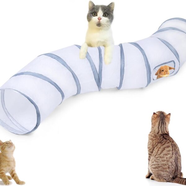 Cat Tunnel Tube ToysTunnels for Indoor Cats, S-Shape White Collapsible Interactive Toy with Balls for Rabbits, Kittens, Ferrets, Puppy