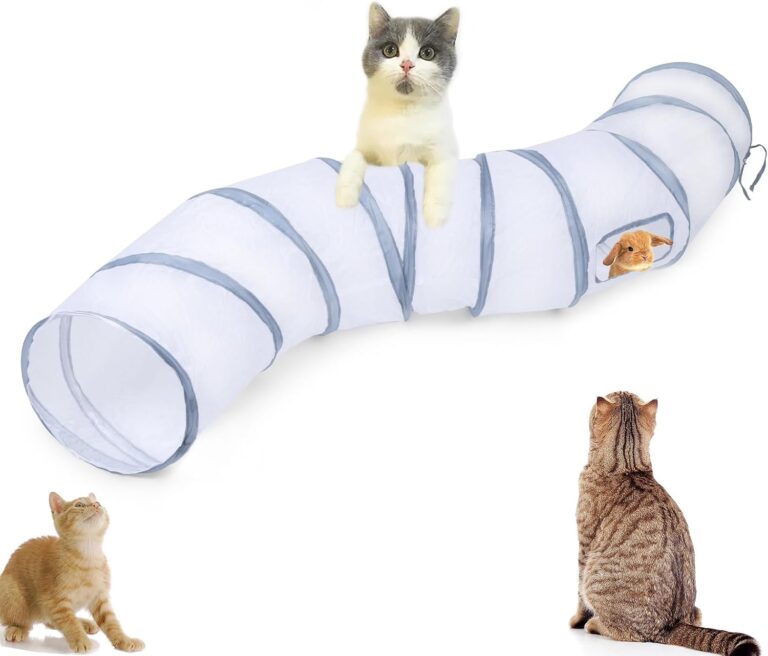 Cat Tunnel Tube ToysTunnels for Indoor Cats, S-Shape White Collapsible Interactive Toy with Balls for Rabbits, Kittens, Ferrets, Puppy
