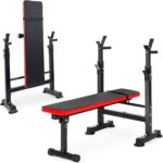 BalanceFrom Steel Weight Bench w/ Squat Rack in Multiple Colors, 400 lb User Capacity - Foldable Home Gym Equipment for Range of Workouts w/ 6-Position Barbell Holder & Adjustable Seat and Recliner