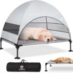 Elevated Dog Bed with Upgraded Canopy, Raised Outdoor Dog Tent with Powerful Anti-Slip Feet, Portable Pet Cot with Larger Shade, Raised Cooling Bed for Camping, Backyard, Beach, Poolside