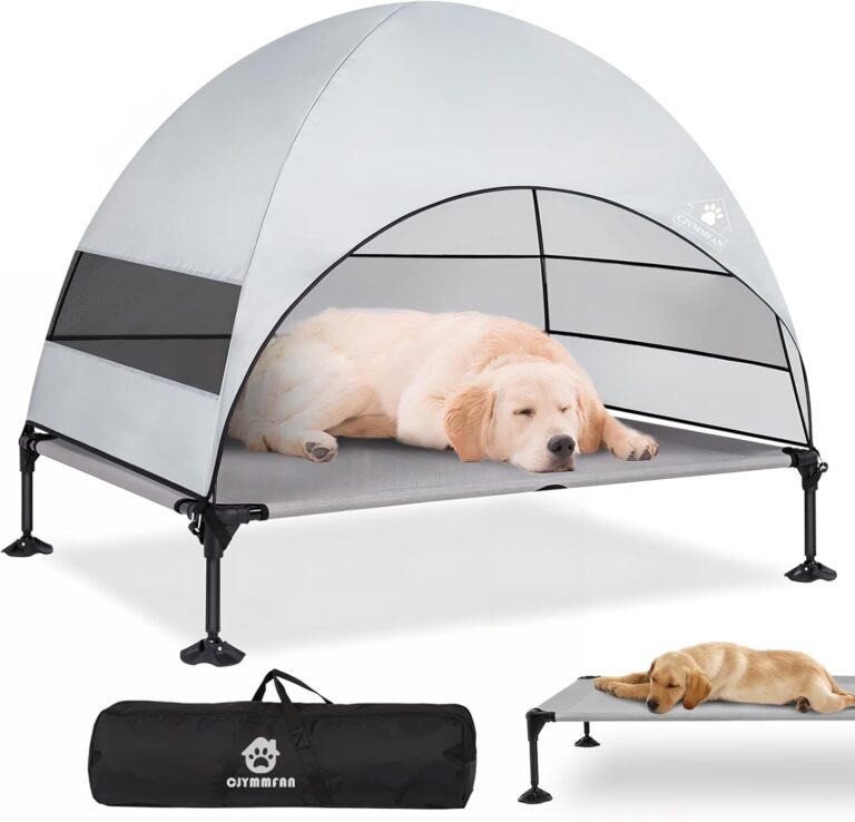 Elevated Dog Bed with Upgraded Canopy, Raised Outdoor Dog Tent with Powerful Anti-Slip Feet, Portable Pet Cot with Larger Shade, Raised Cooling Bed for Camping, Backyard, Beach, Poolside