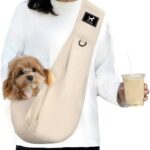 Dog & Cat Carrier Sling, Adjustable Soft Padded Shoulder Puppy Carrier, Hands-Free Dog Carrier Bag with Double Safety Buckles Premium Material for Outdoor Travel, Apricot, M