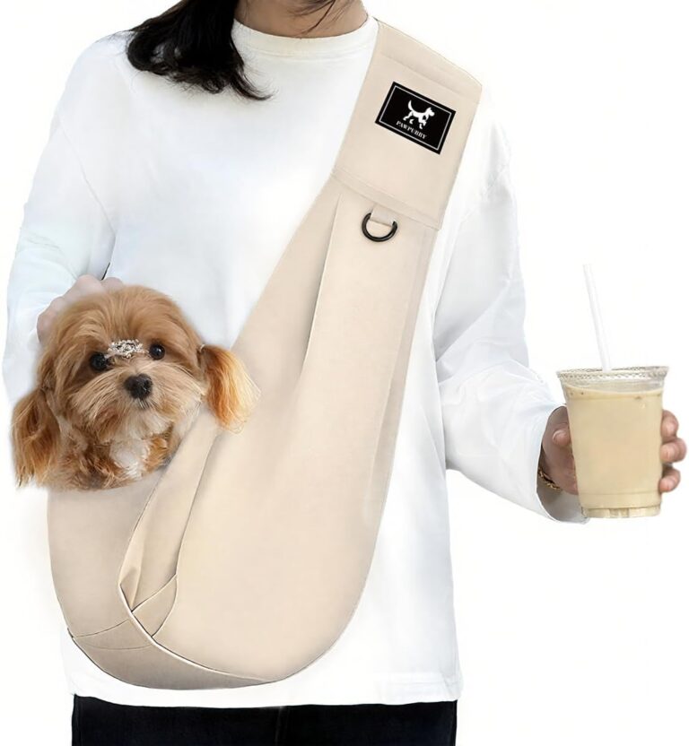 Dog & Cat Carrier Sling, Adjustable Soft Padded Shoulder Puppy Carrier, Hands-Free Dog Carrier Bag with Double Safety Buckles Premium Material for Outdoor Travel, Apricot, M