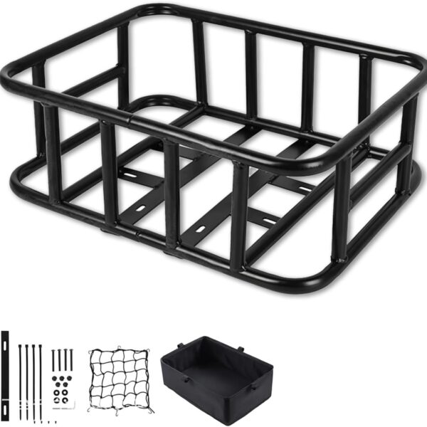 Bike BasketE Bike Rear Basket.Bicycle Basket with LinerWaterproof Cover,Cargo Net,Quick Assemble Bike Basket, Perfect for Groceries, Picnic Supplies, and Pet Transport