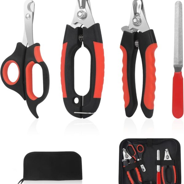 Dog Nail Clippers Trimmer Set, Quick Safety Guard to Avoid Over-Cutting, Stainless Steel Razor Sharp Blades, Sturdy Non-Slip Handles, Storage Case and Nail File, Professional Pet Grooming
