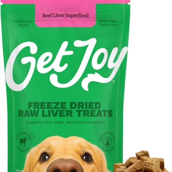 Get Joy Freeze Dried 100% Beef Liver Dog Treats, 4oz | Single Ingredient Organ Meat, High Protein Raw Dog Food Topper, Snack & Training Rewards | Grain Free, Gluten Free, Filler Free