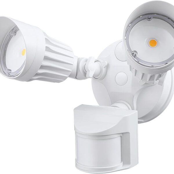 LEONLITE COB LED Security Light, Motion Sensor Flood Lights Outdoor, Aluminum, 3 Modes Motion Detector+Dusk to Dawn+Switch Control, 100-277V, Adjustable 2-Head, IP65, 5000K Daylight, ETL, White