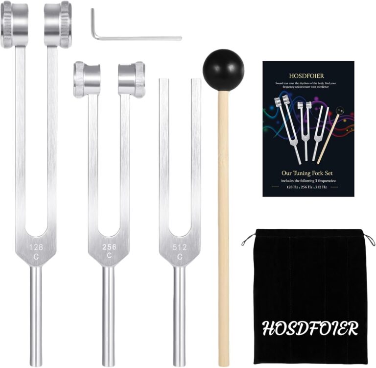 Tuning Forks for Healing Set (128Hz, 256Hz, 512Hz), Tuning Fork with Reflex Hammer for Healing/Frequency Instrument/Sound Therapy/Chakra/Yoga and Meditation Tools (Silvery), Stress Relief Gift