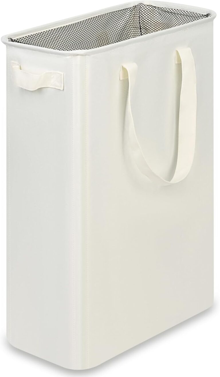 efluky Slim Laundry Basket, Narrow Laundry Hamper with Handles, Collapsible Dirty Clothes Hamper, Tall Laundry Bin for Laundry Room, Dorm and Bedroom, 12.7 Gallons(48L) Beige