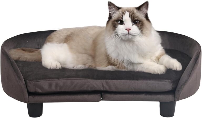 Getifun Cat Sofa Bed, Velvet Pet Couch Chair with Removeable & Washable Cushion for Small Dogs Cats (Brown)