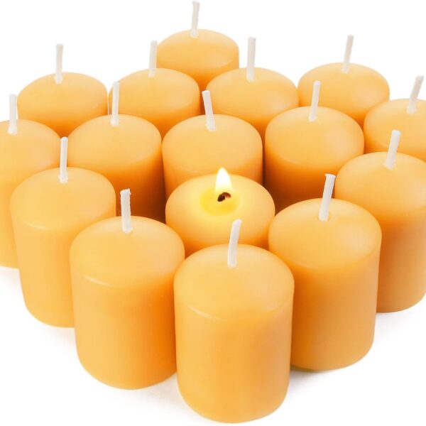 Pure Beeswax Votive Candles, 16-Pack Bees Wax Candles Bulk - 9 Hours Long Burning, Unscented and Non-Toxic for Prayers, Home Decoration, Spa, Christmas