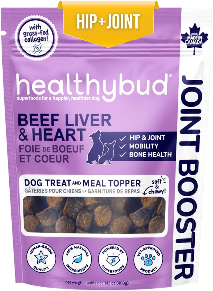 healthybud Hip and Joint Dog Treats - Glucosamine Soft Beef Liver Bites for Senior Dogs, Arthritis Support 4.6oz