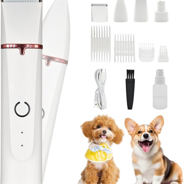 Dog Grooming Kit & Clipper - Low Noise, Cordless & Rechargeable Electric Pet Groomer, 4-in-1 Safe Trimmer for Dogs/Cats - Gentle on Paws, Face, Ears & Sensitive Areas
