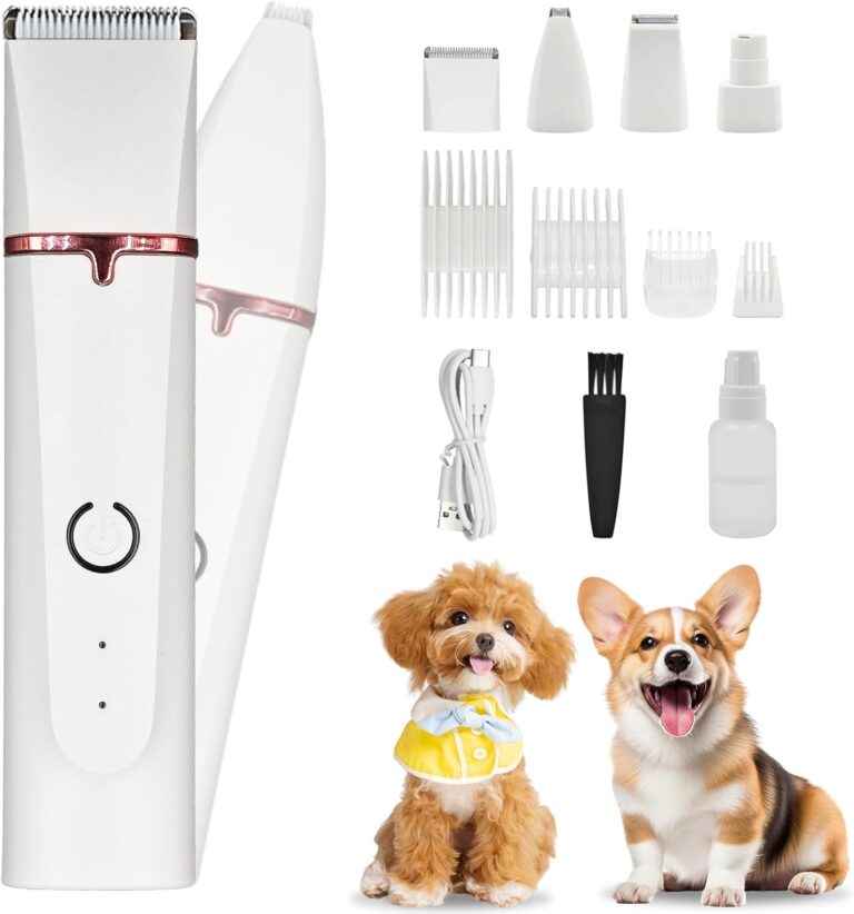 Dog Grooming Kit & Clipper - Low Noise, Cordless & Rechargeable Electric Pet Groomer, 4-in-1 Safe Trimmer for Dogs/Cats - Gentle on Paws, Face, Ears & Sensitive Areas
