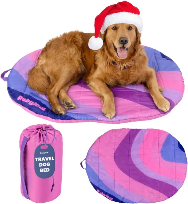 Travel Dog Bed (42" x 30")- Foldable & Packable for Travel, Road Trip, Camping Lightweight, Water Resistant & Cozy with Soft Padding Compact, Portable & Machine Washable Large & Small Breeds: Pink