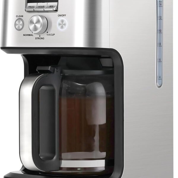 Gevi 14-Cup Programmable Coffee Maker, Drip Coffee Machine with Normal & Strong Brew for Home and Office, Glass Carafe, 2-Hour Keep Warm, Pause & Serve, Auto Shut Off, Silver